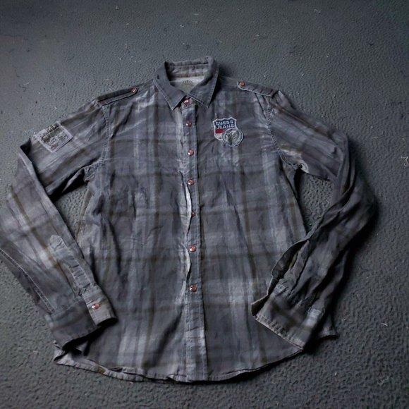Guess Jeans Pearl Snap Shirt Mens M Medium Long Sleeve Gray Button Cotton USA - Picture 2 of 8